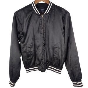 Brandy Melville Womens Long Sleeve Black‎ Satin Bomber Jacket